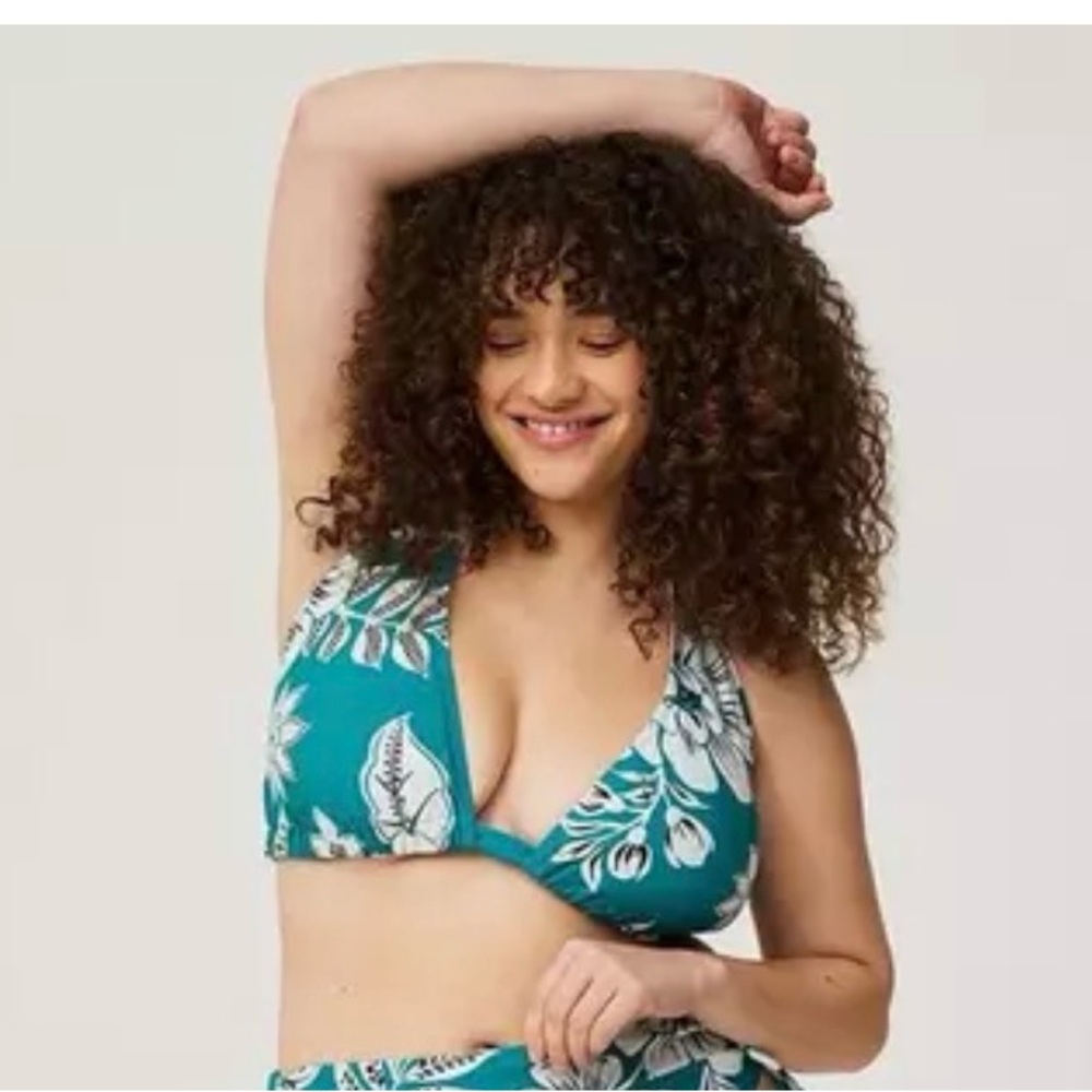 Torrid Teal and White Floral Bikini Top